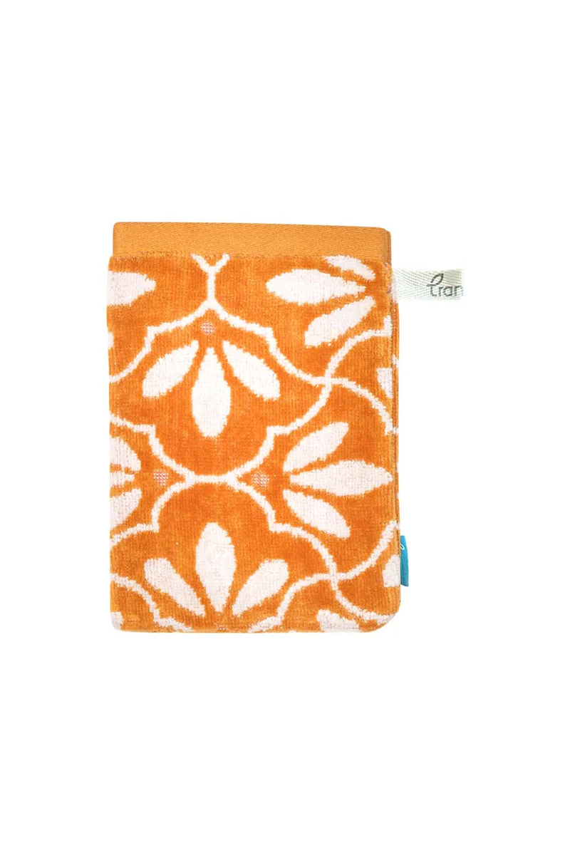 Tranquillo Waschhandschuh RETRO – nachhaltiger Waschhandschuh aus 100 % Bio-Baumwolle mit Retro-Muster, 20 × 15 cm