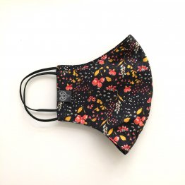 Nase-Mund Maske mit Blütena us Biobaumwolle - schwarze Behelfsmaske mit Blumen - beidseitig verwendbar
